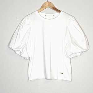 Mark New York White Puff Sleeve Cotton Blend Top Size Small